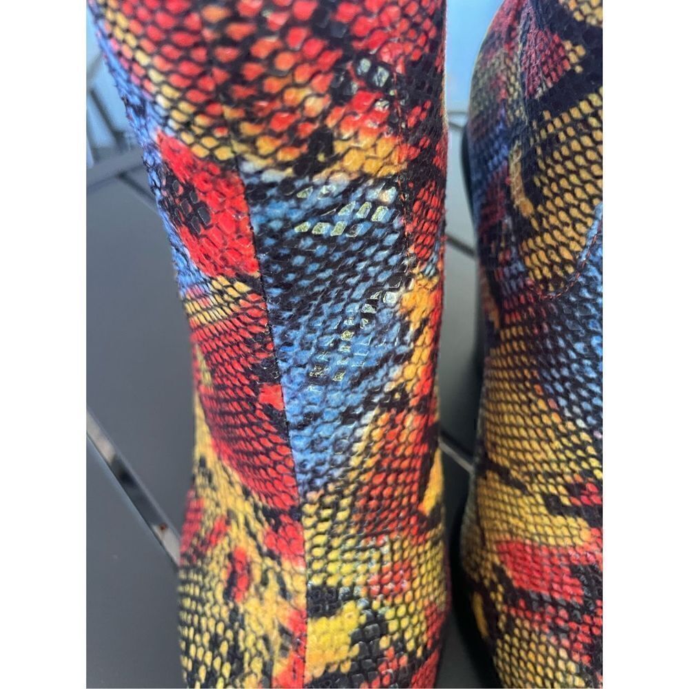 Azalea Wang Midcalf Multicolor Snakeskin Print Western Boots Red/Yellow Size 6 - Picture 2 of 14